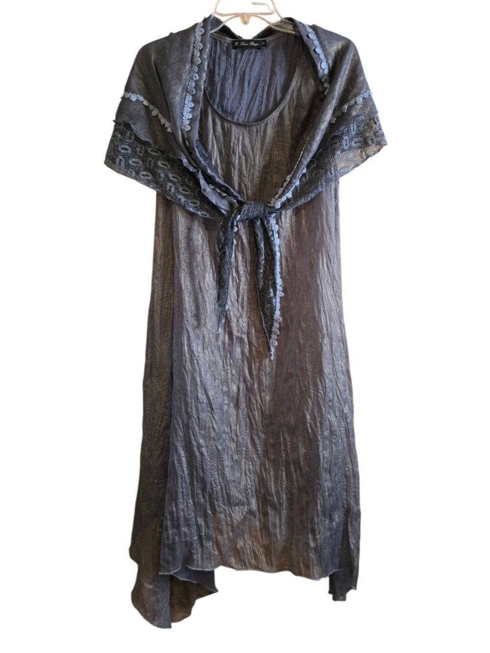 E Love Designs Blue Crinkle Maxi Dress With Lace Detail & Shawl vintage unique
